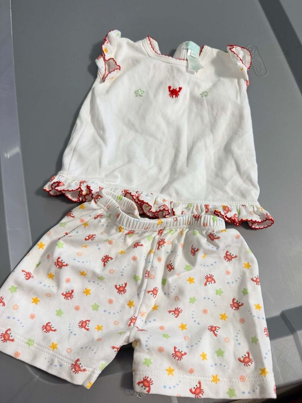 Magnolia Baby, Baby Girls Top & Shorts Set, 0-3 Months Beach Crab Starfish